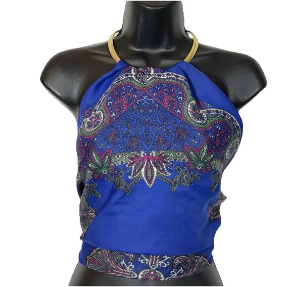 Blue Paisely Scarf 30" Square Floral Retro Vintage Made in Italy Retro Purple - Picture 6 of 10